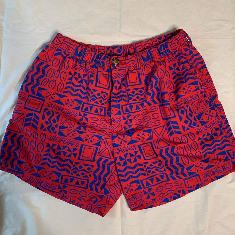 Chubbie Shorts Red with Blue Print